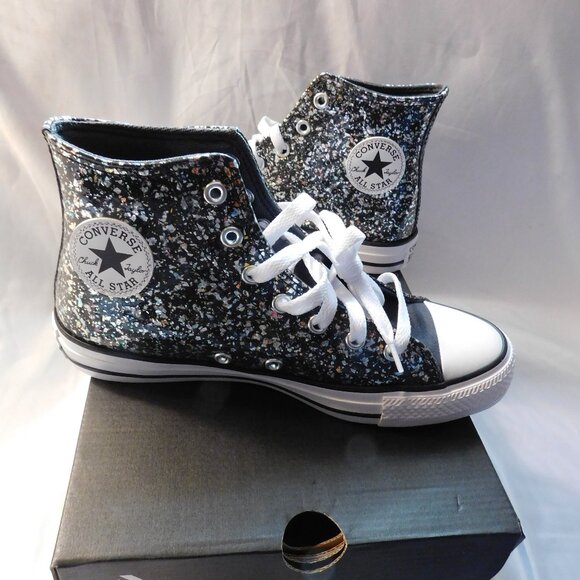 Converse CTAS Hi Top Glitter Sneakers Dark Matter/White/Black Size 5 Kids - Picture 1 of 3